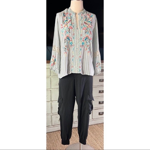 Johnny Was Lais Paris Effortless Striped Embroidered Blouse NWT New S - Picture 11 of 16